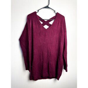 Dreamers Open Back Cut Out V Neck Sweater Dress Red S/M Womens Oversized